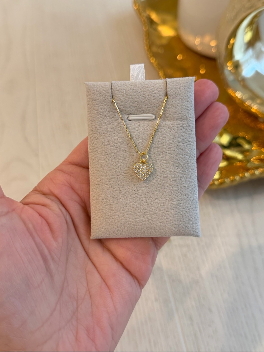 Gold Heart Pendant Necklace with Pavé Crystals - Women Jewelry